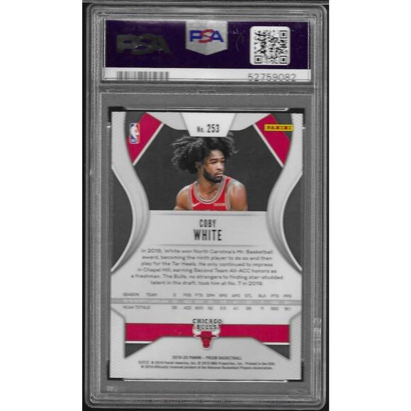 2019 Panini Prizm PSA 10 Gem Mint Coby White # 253 Chicago Bulls - Picture 2 of 2